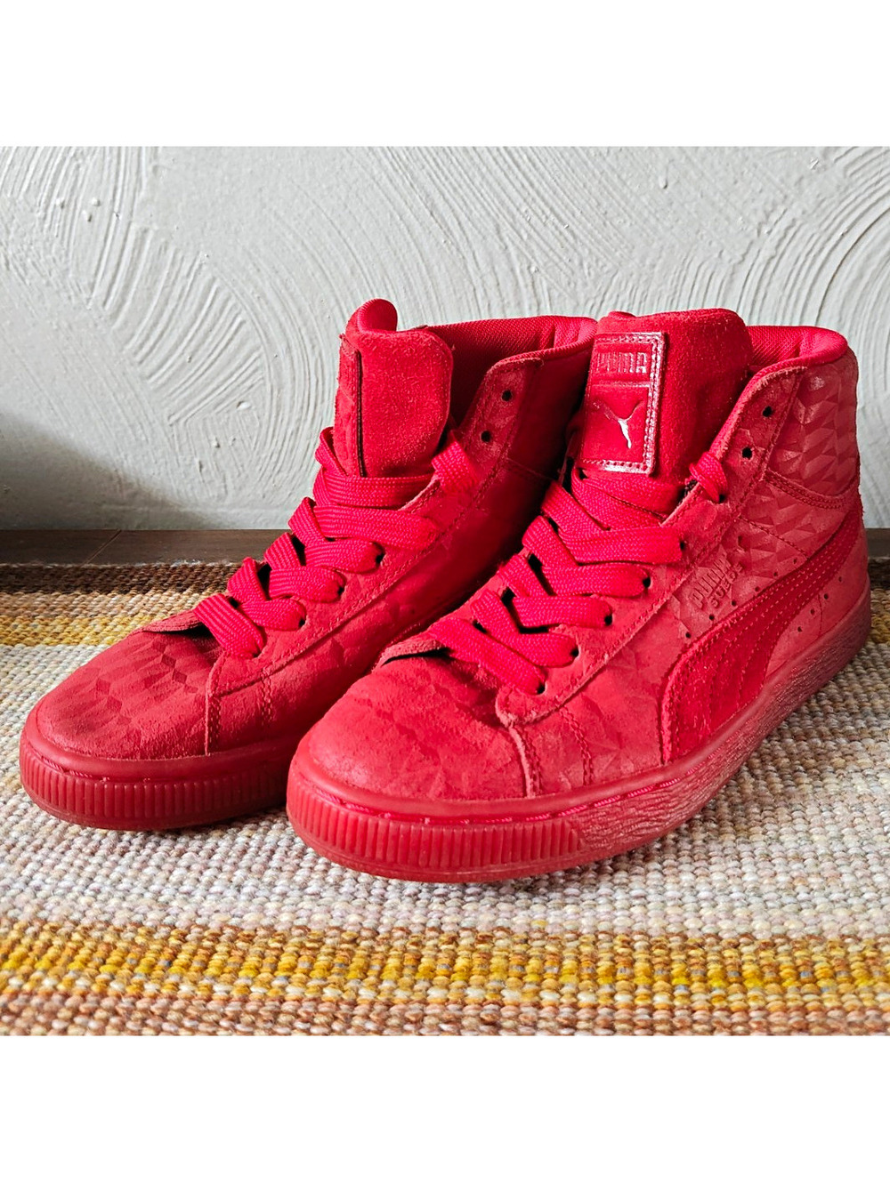PUMA Red Lace-Up High Top Athletic Sneakers Rubber Sole Solid Unisex US 4